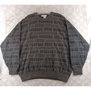 VINTAGE Pelo Sweater Mens 52 US Extra Large Brown Black‎ Wool Pullover